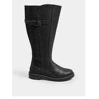 Yours Faux Leather Stretch Knee High Boots In Extra Wide Eee Fit - Black