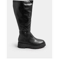 Yours Extra Wide Fit Wedge Knee High Boots - Black