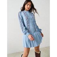V By Very Lace Trim Button Down Mini Dress - Blue