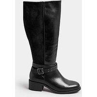 Yours Extra Wide Fit Block Heel Metal Strap Boots - Black