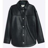 River Island Faux Leather Overshirt - Black