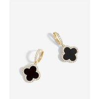Jon Richard Gold Plated And Jet Clover Huggie Earrings