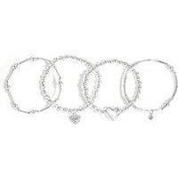 Mood Silver Polished Ball Heart Charm Stretch Bracelets