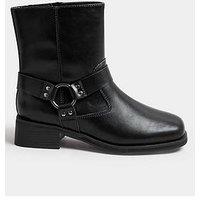 Yours Extra Wide Fit Square Toe Biker Boots - Black