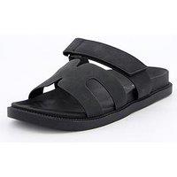 V By Very Velcro Strap Footbed Slider Sandal - Black