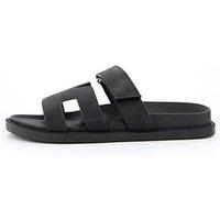V By Very Wide Fit Adjustable Strap Footbed Slider Sandal - Black