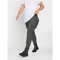 Yours Curve Cargo Ribbed Legging - Grey