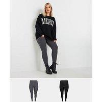 Yours Curve 2 Pack Ribbed Legging - Black