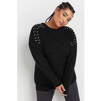 Yours Curve Diamante Embellished Shoulder Jumper - Black