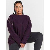 Yours Curve Diamante Embellished Shoulder Jumper - Purple