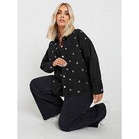 Yours Curve Eyelet Denim Shacket - Black