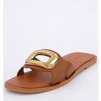 V By Very Leather Eyelet Sliders - Tan