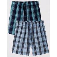 Very Man 2 Pack Cotton Blend Check Pyjama Short - Navy