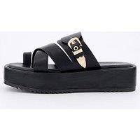 V By Very Western Trim Cross Strap Flatform Sandal - Black