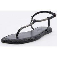 V By Very Diamante Toe Post Sandal - Black