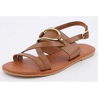V By Very Leather Strappy Sandal - Tan