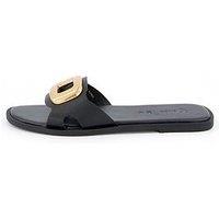 V By Very Leather Eyelet Slider - Black