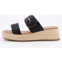 V By Very Wide Fit Double Strap Flatform Espadrille Sandals - Black
