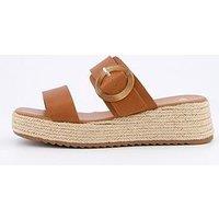 V By Very Wide Fit Double Strap Flatform Espadrille Sandals - Brown