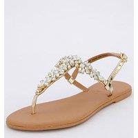 V By Very Embellished Toe Post Leather Sandals - Gold