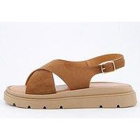 V By Very Comfort Wide Fit Chunky Cross Strap Comfort Sandals - Brown