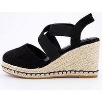 V By Very Extra Wide Fit Closed Toe Wedge With Elastic Strap - Black