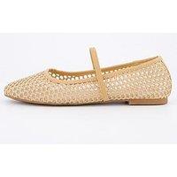 V By Very Mesh Round Toe Ballerina Flats - Natural