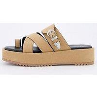V By Very Western Trim Cross Strap Flatform Sandal - Taupe
