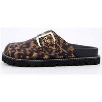 V By Very Closed Toe Mule With Large Buckle - Leopard Print