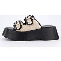 V By Very Flatform Double Buckle Sandals - Natural