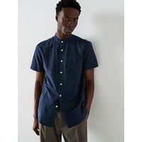 Everyday Short Sleeve Grandad Collar Oxford Shirt - Navy