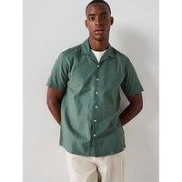 Everyday Short Sleeve Revere Collar Linen Shirt - Khaki