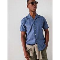 Everyday Short Sleeve Revere Collar Linen Shirt - Mid Blue