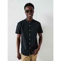 Everyday Short Sleeve Grandad Collar Oxford Shirt - Black