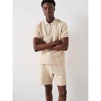 Very Man Zip Neck Textured Polo Shirt - Stone