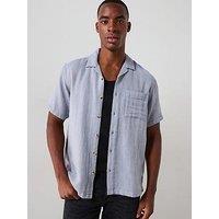Very Man Short Sleeve Revere Textured Cotton Shirt - Blue
