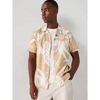 Very Man Short Sleeve Revere Leaf Print Shirt - Cream