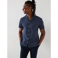 Very Man Short Sleeve Revere Embroidery Shirt - Navy