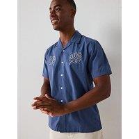 Very Man Short Sleeve Revere Leaf Embroidery Shirt - Blue
