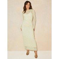Michelle Keegan Beaded Long Sleeve Knitted Dress - Green