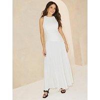 Michelle Keegan Halterneck Pleated Dress - White