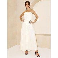 Michelle Keegan Textured Bandeau Dress - Cream/White