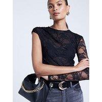 River Island Lace Draped Asymmetric Bodysuit - Black