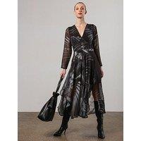 Religion Infinity Long Sleeve Midi Dress With Handkerchief Hem In Hand-Painted Prints - Green