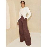 Michelle Keegan Waistband Wide Leg Trousers - Brown