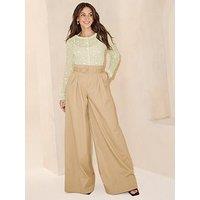 Michelle Keegan Belted Extra Wide Leg Trousers - Beige