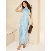 Michelle Keegan High Neck Printed Midaxi Dress - Blue