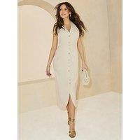 Michelle Keegan Tailored Multi Button Dress - Beige