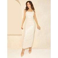Michelle Keegan Sequin Midaxi Tailored Dress - Beige