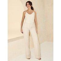 Michelle Keegan Co-Ord Tailored Straight Leg Trousers - Beige